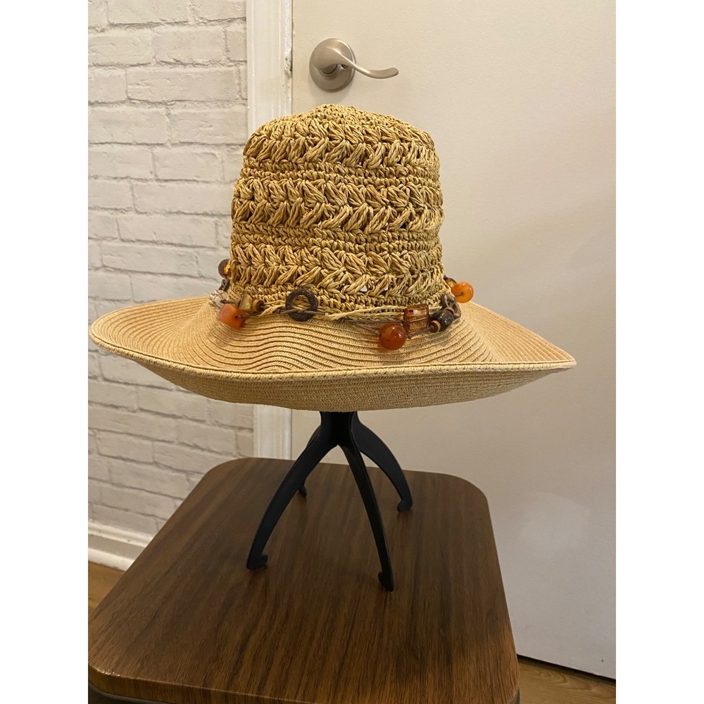 100% paper sun hat womens made Italy  beaded rope toe. Beach chic Nautical